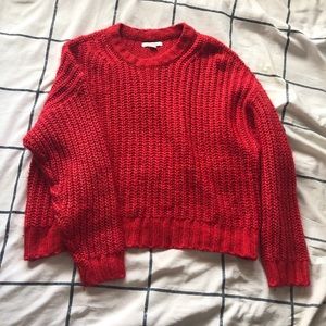 red knit sweater